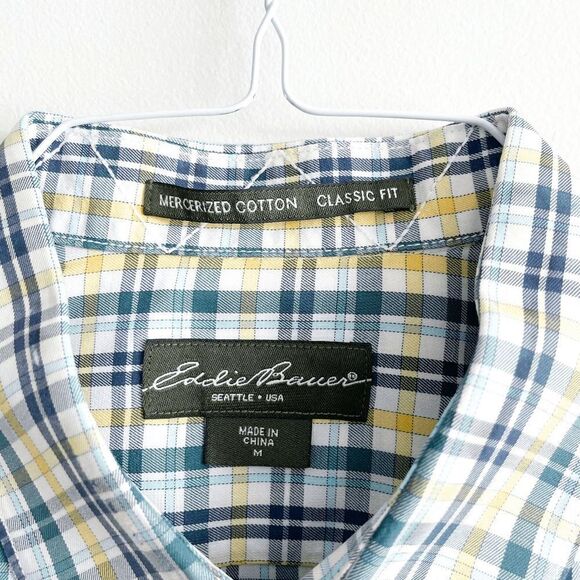 Eddie Bauer Mens Shirt Mercerized Cotton Classic Fit Long Sleeve Plaid Green Med - Picture 5 of 8
